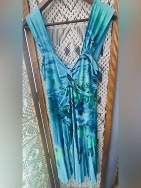 Reina Turquoise Teal Floral Maxi Dress Boho Sleeveless Ruched Waist